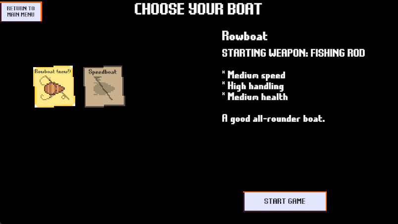 The first version of the boat select screen, back when there were only two boats.