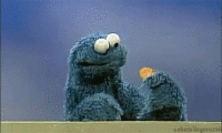animated GIF of Cookie Monster from "Sesame Street" eating a cookie whole.