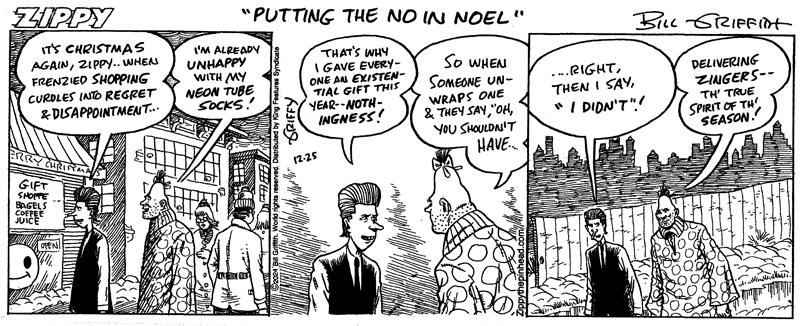 The Christmas 2024 Zippy comic strip, featuring some Zen-Bomb laughs