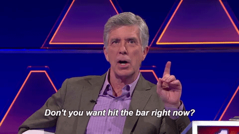 a man on a tv show set saying "Don't you want to hit the bar right now?"