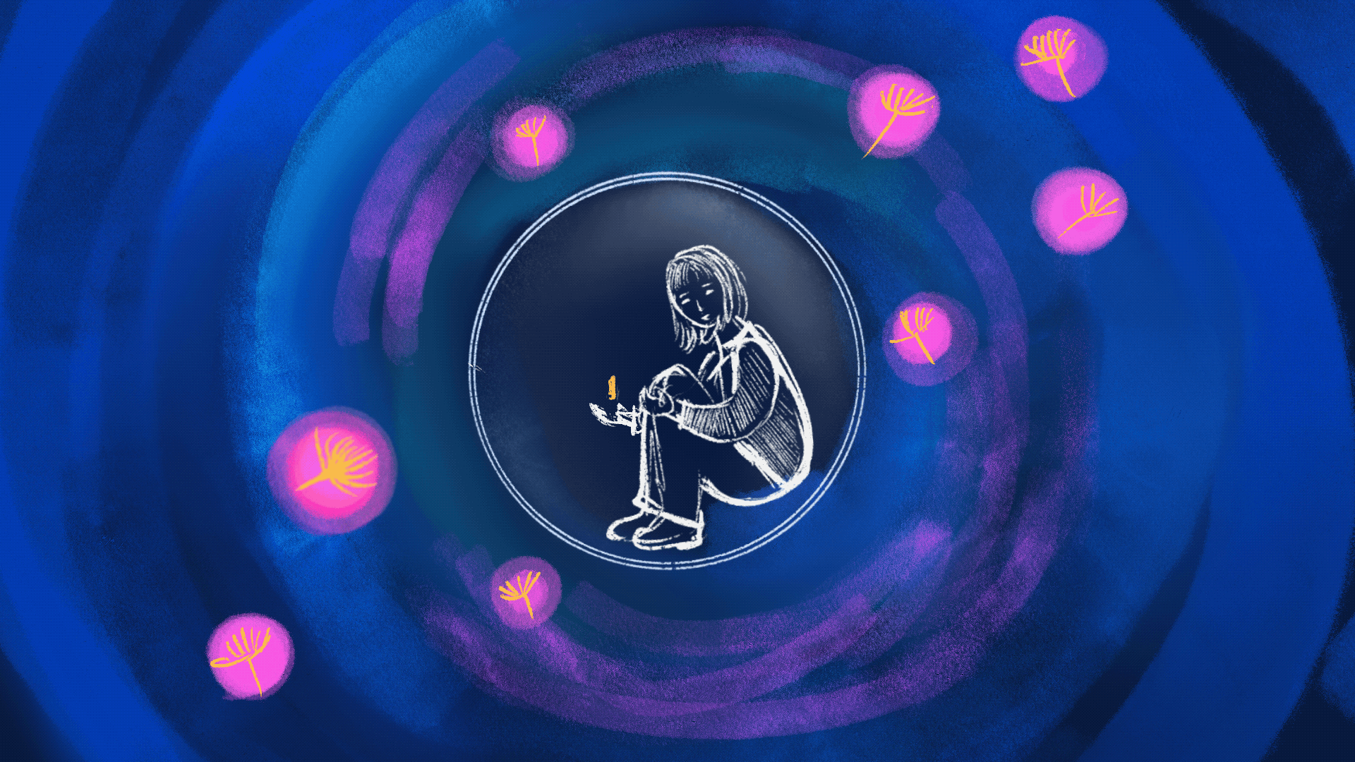 swirling creative fire around capsule with person inside