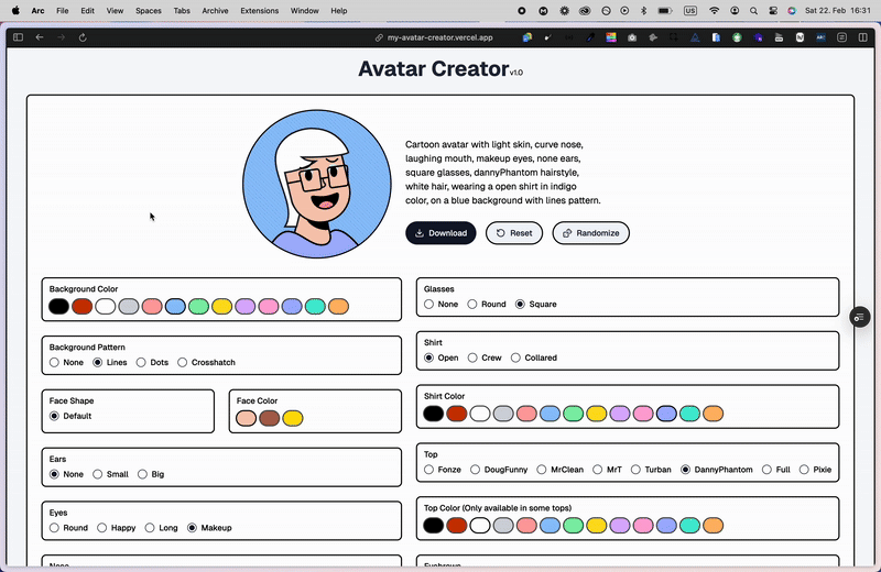 Flow of creation of avatars in the app