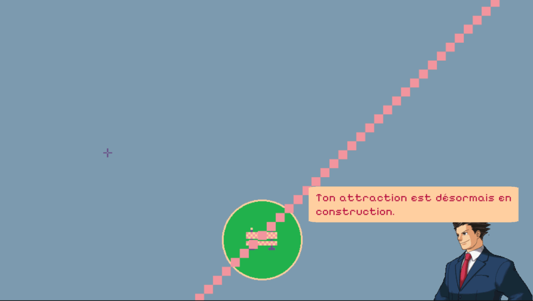 Animated gif of the park terraforming with various horrible (and funny) glitches. The Advisor is literally Phoenix Wright.