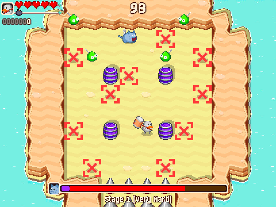 Warning 'X' sprites flashing orange and red, in front of all the game's different backgrounds