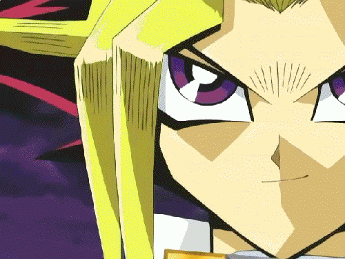 A character from the cartoon Yu-Gi-Oh showing a playing card with a monster, Exodia, on it.