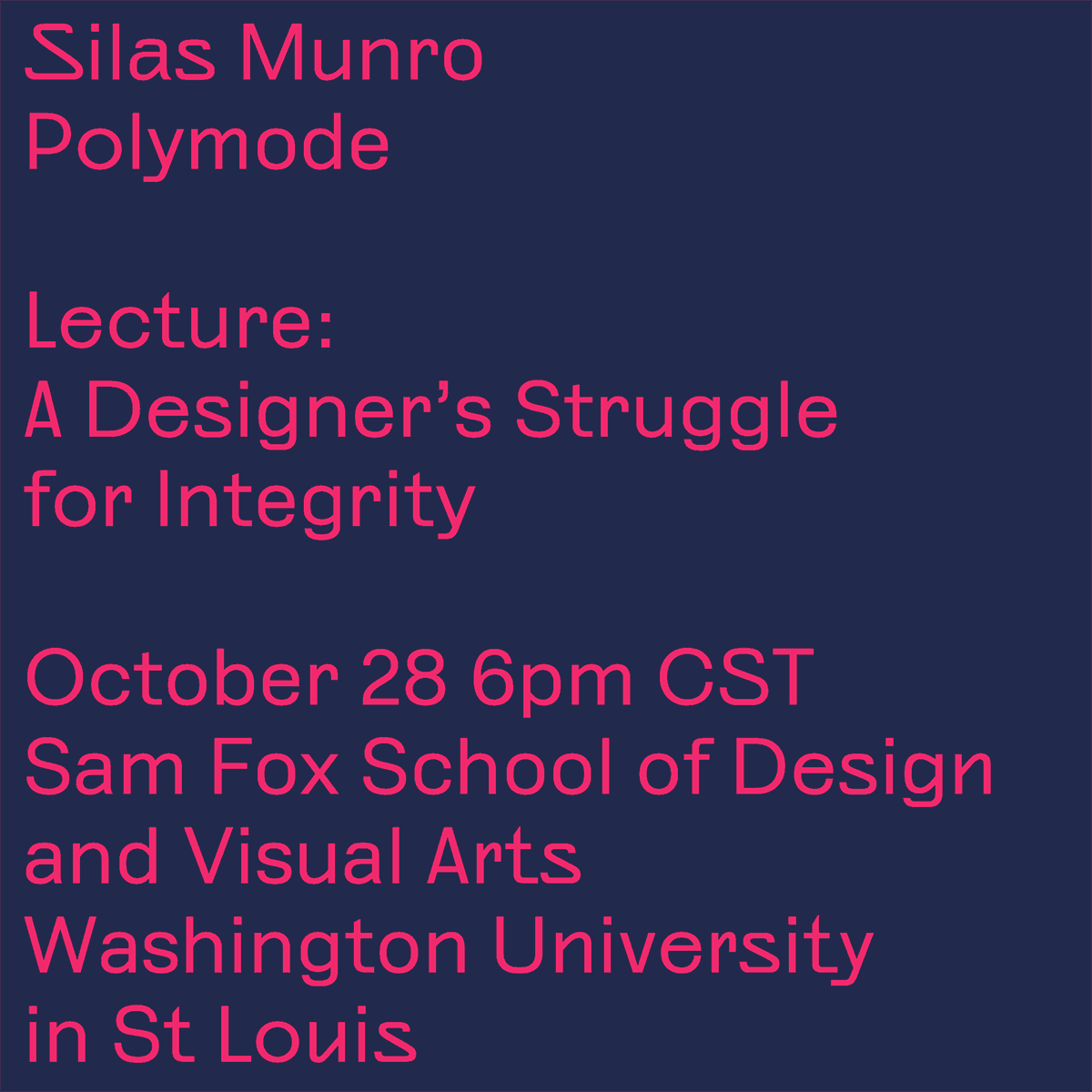 Animated poster for a talk by Silas Munro using Polymode