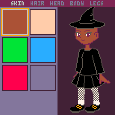 A cute girl in a pixel game that has many different outfits.