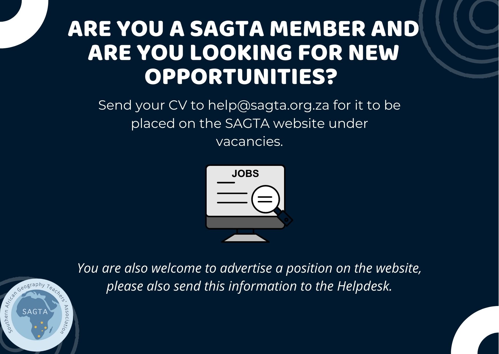 SAGTA: Vacancies tab on the website