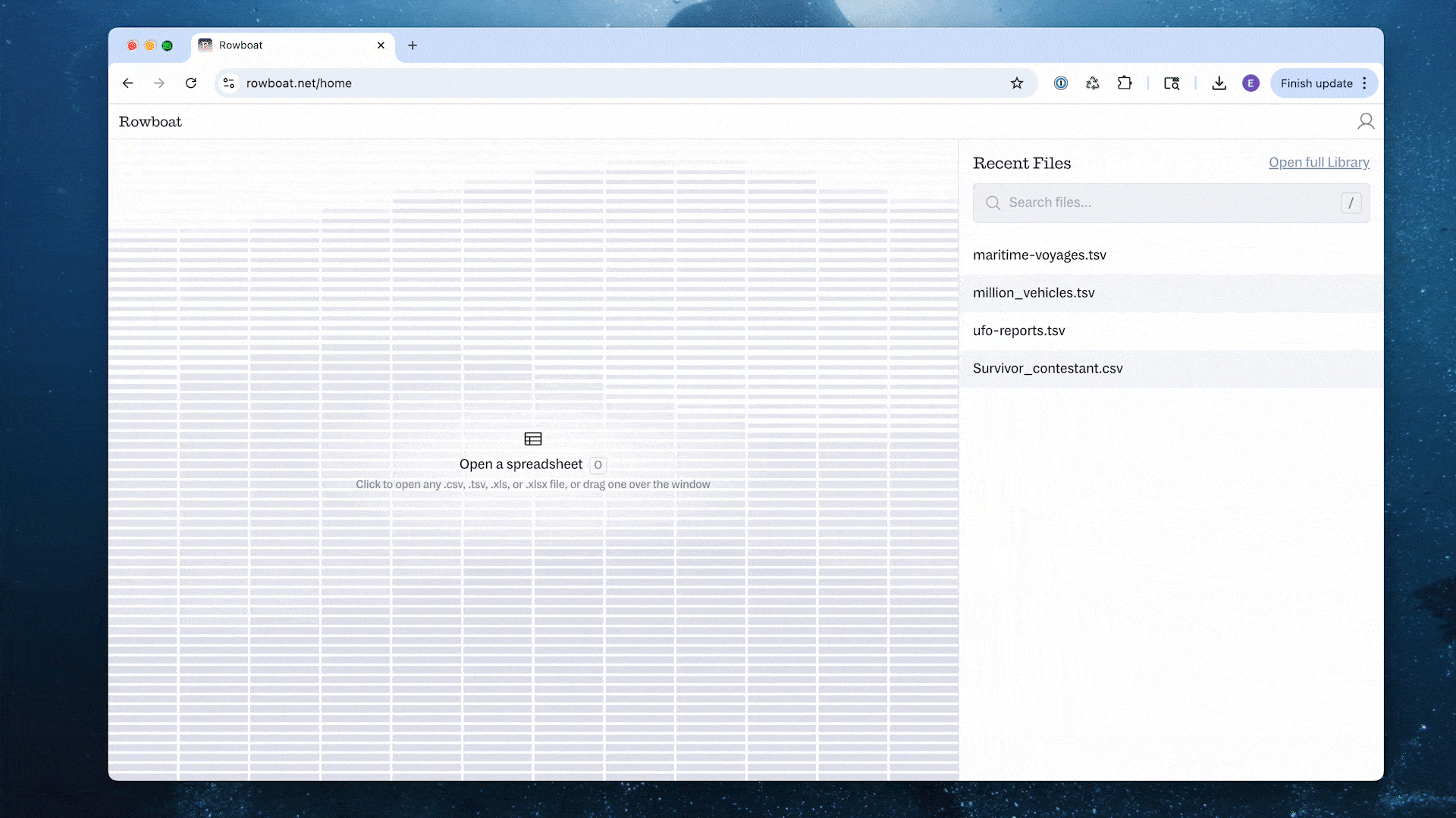 The Rowboat landing page open in a browser window