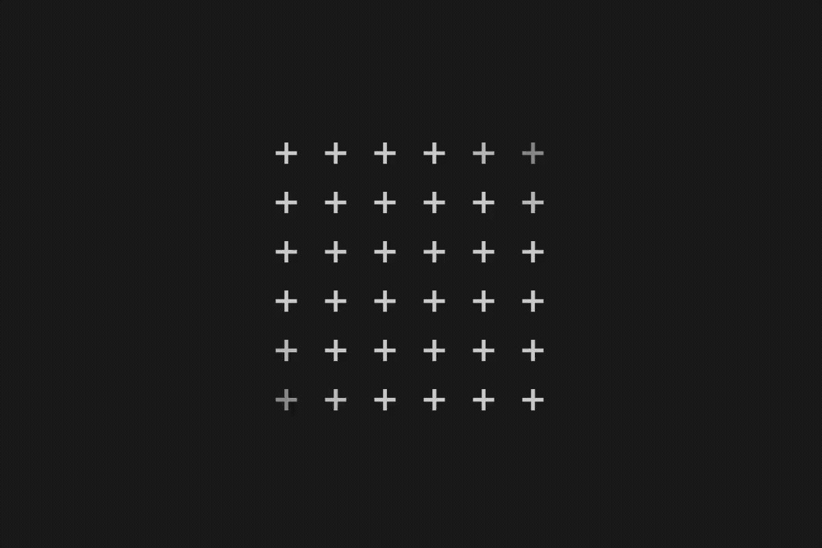 animated grid loader with plus characters fading in and out