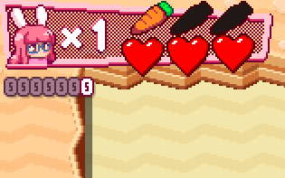 The game's HUD, now with a prettier chain meter and with carrot icons instead of bomb icons