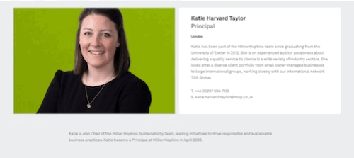 GIF showing a screencapture video of Katie Harvard Taylor’s page on the Hillier Hopkins website.