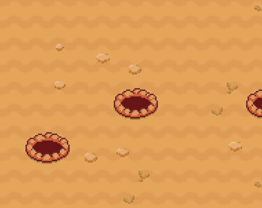 A cartoon mole popping out of a molehill. charging up an energy ball above its head, then slamming it into the ground and shooting out eight smaller energy balls