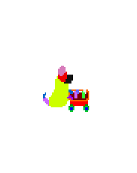 a pixelated ghost pushing a minecart, spinning. We can see it's in full 3D