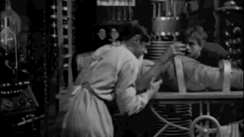 Doctor Frankenstein turns from the slab where his monster awakens and shouts, "It's alive! IT'S ALIVE!"
