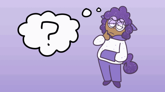 Gif of my sona (basically me but sparkly hair and dog tail+ears) thinking pensively.