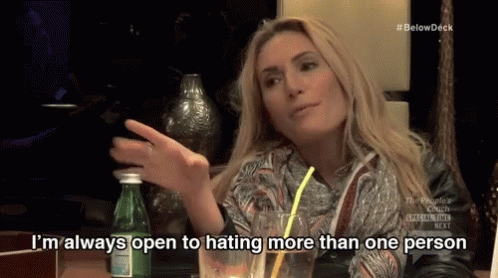 Kate Chastain saying "I'm always open to hating more than one person"