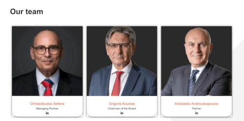 GIF showing screencapture of “Our Team” page on a website, with portraits of three men wearing jackets and ties