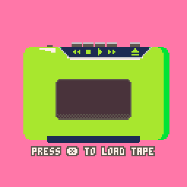 A green tape recorder with the words press to load tape.