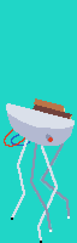 Pixel animation of a lanky lumber robot doing a big stomp attack.