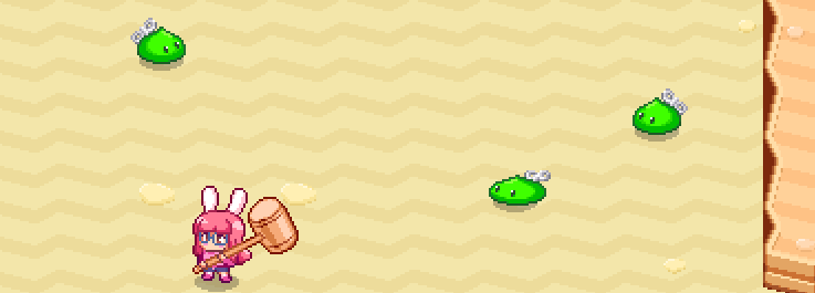 the player stacks up five slimes and hits them all at once