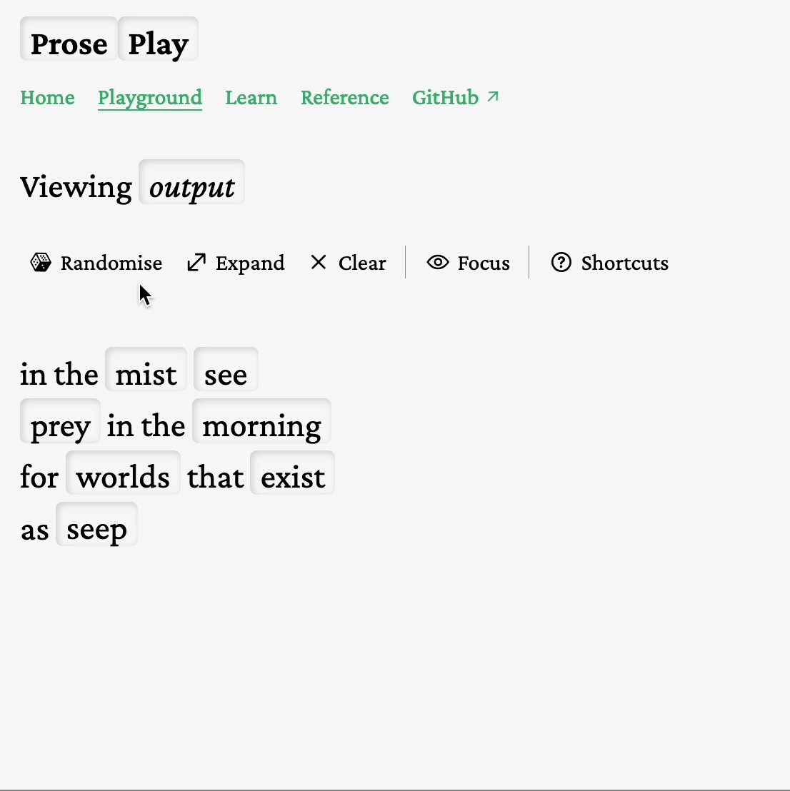 A gif showing Katherine's Prose Play