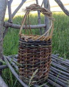 Woven willow lantern, unlit and lit up