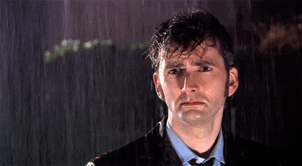 Dr. Who meme of David Tennet standing in the rain.