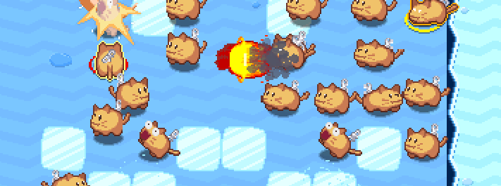 Tess defeats a clockwork cat enemy, sending them flying into ten other enemies in a chain reaction before they hit a wall and explode. The text "11 COMBO" appears in front of the explosion