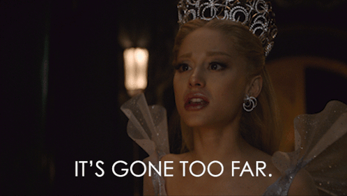 a woman in a tiara with the words it's gone too far