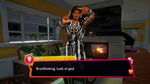 Snippets of gameplay from Date Everything, showing different characters and dialogue options.