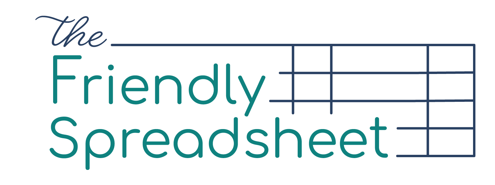 "The Friendly Spreadsheet" is written in a round, welcoming, left-justified font. Over the top right white space, there's a grid pattern in the style of spreadsheet. An animated sprite peeks out from the grid lines.