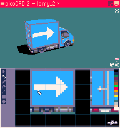A pixel art editor that also updates the texture on a truck in real time