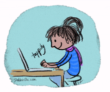 an animated person using a laptop with the words tap tappity appearing above their hands