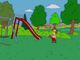 Milhouse on the Simpsons plays frisbee by himself