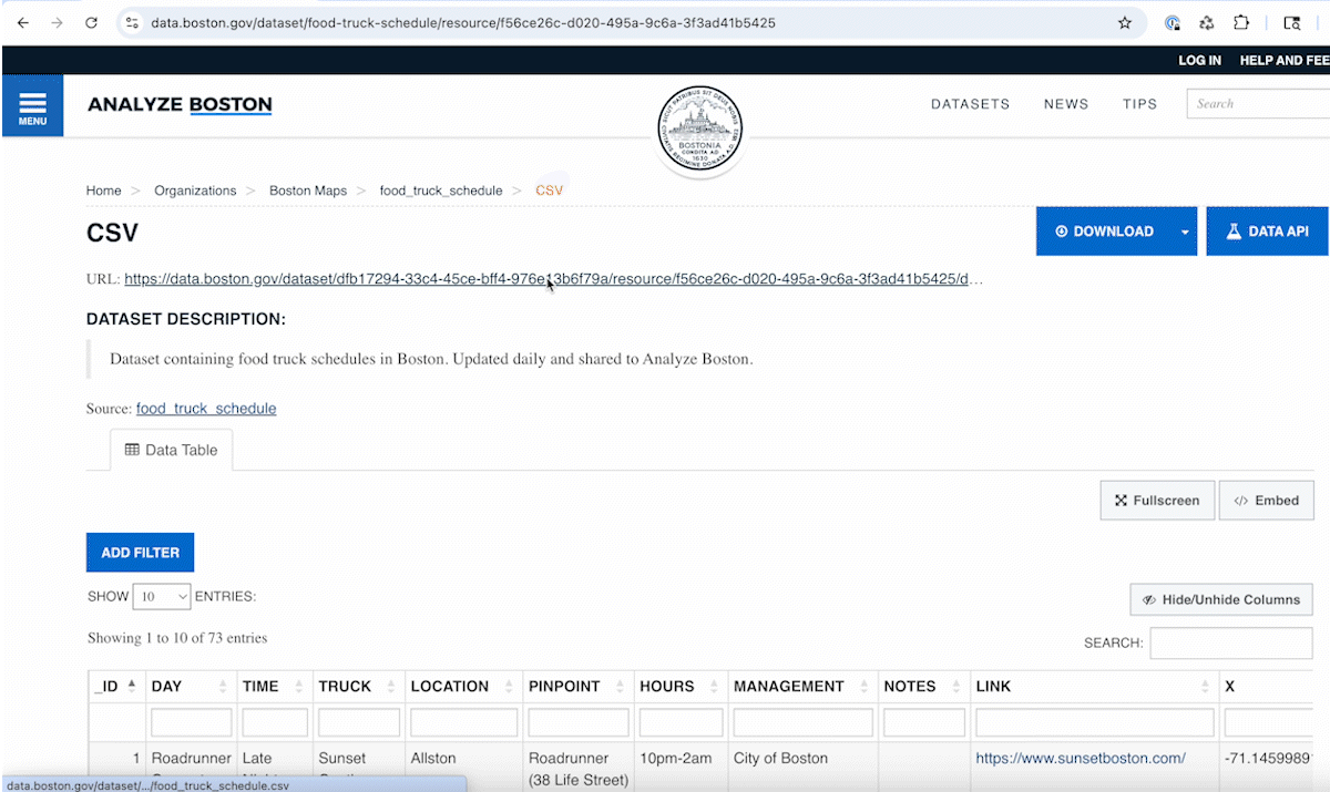 Right-clicking on a link to open a CSV directly in Rowboat