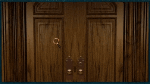 Capture from the game, a door, with text that slide into view saying "it's locked"