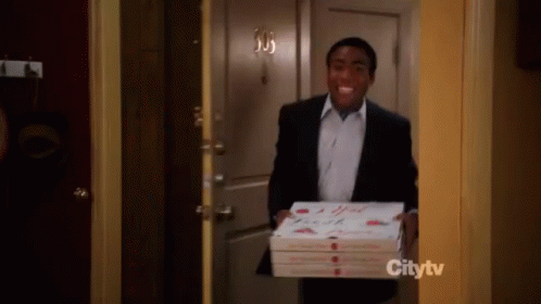 That gif of Donald Glover in Community, pizza boxes, fire, etc