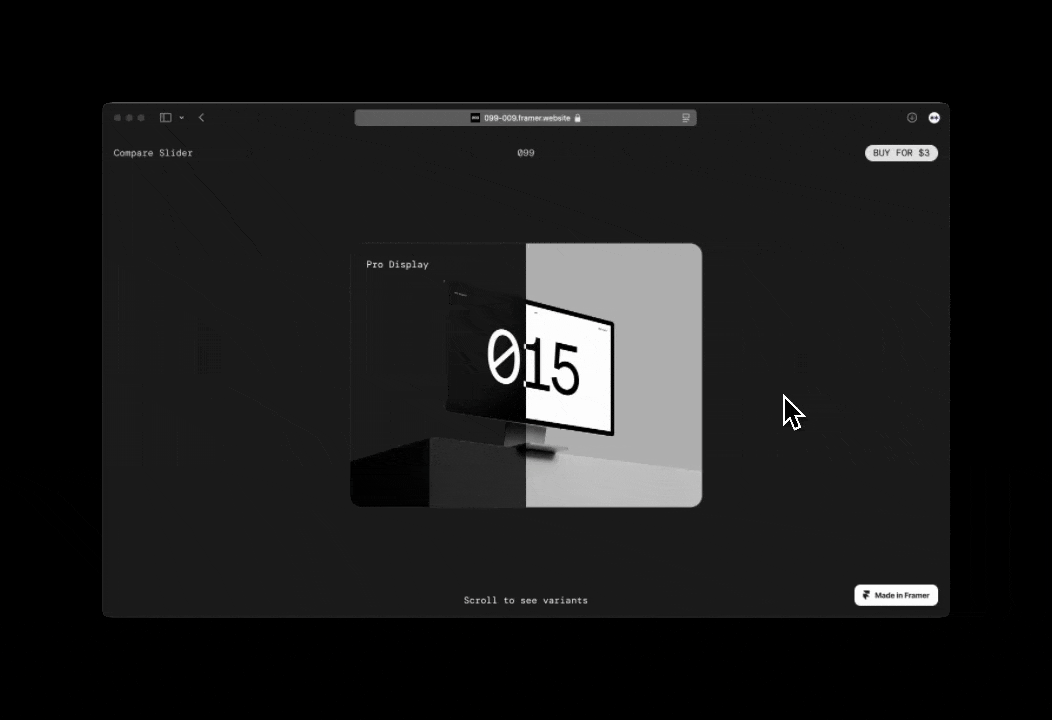 Demo of the compare slider using the Apple Pro Display as an example switching between dark and light variants