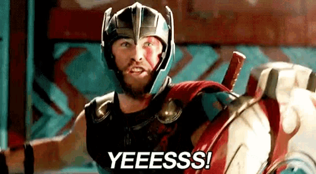 chris hemsworth in thor:ragnarok saying YEEESSS!