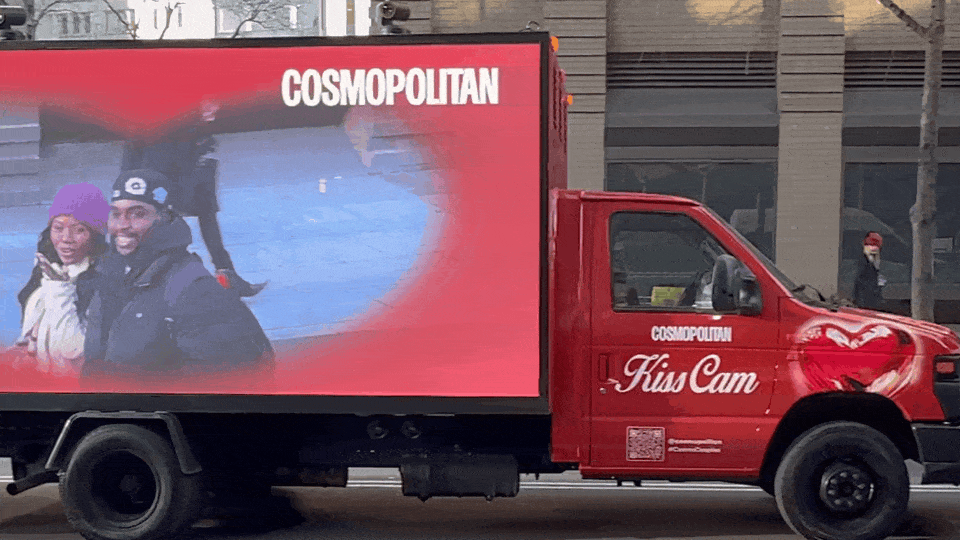compilation of kissing moments on the LED video truck