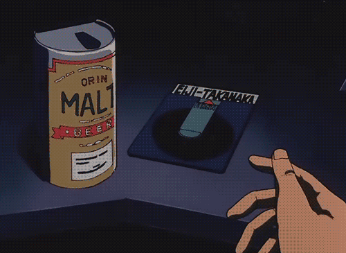 gif of someone spinning a floppy disk and inserting it into the computer. Cyberpunk anime style