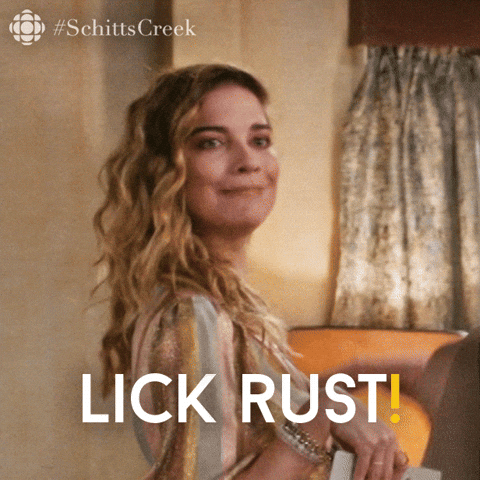 Alexis Rose saying "lick rust! Thank you."