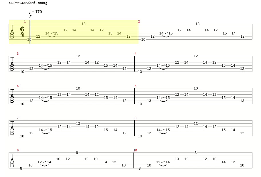 GuitarPro-like MIDI player in the learning mode section of the app
