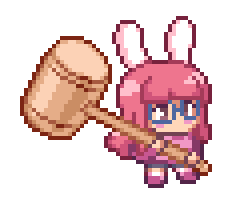 a pink bunny girl with a hammer