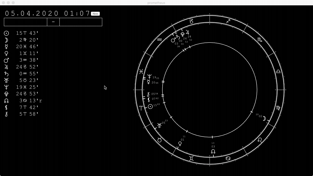 Moving an astrology chart through time using a slider