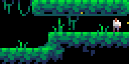 A character is walking left and right. In front of some objects and behind others,