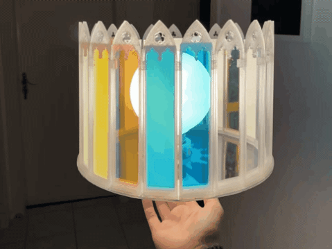 An animated GIF showing the assembled lamp spinning slowly
