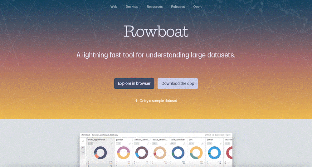 Rowboat product page with a colorful gradient background.