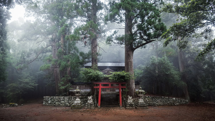 Okura Shrine in rainy mist